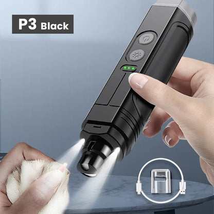 P3 Electric Pet Nail Grinder – Rechargeable Nail Clipper with 2 LED Lights for Dogs & Cats