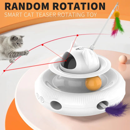 Moebypet 4-in-1 Interactive Cat Toy – Rechargeable Feather, Laser, Trackball & Teaser Wand