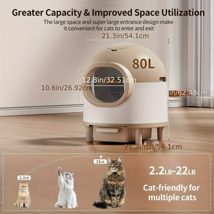 REDSASA 80L Smart Automatic Self-Cleaning Cat Litter Box – WiFi APP Control, UV Sterilization, Air Purification, Safety Sensors, for Multiple Cats up to 30 lbs