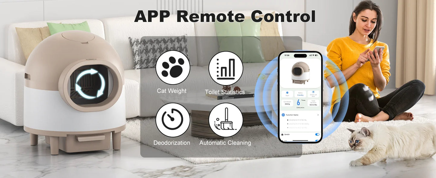REDSASA 80L Smart Automatic Self-Cleaning Cat Litter Box – WiFi APP Control, UV Sterilization, Air Purification, Safety Sensors, for Multiple Cats up to 30 lbs