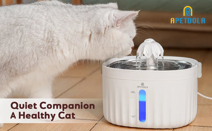 APETDOLA Automatic Cat Water Fountain – 2.1L Smart Pet Water Dispenser with Stainless Steel Tray, 6-Level Filtration, Ultra Quiet for Cats and Dogs
