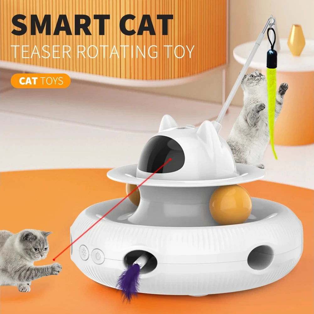 Moebypet 4-in-1 Interactive Cat Toy – Rechargeable Feather, Laser, Trackball & Teaser Wand