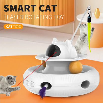 Moebypet 4-in-1 Interactive Cat Toy – Rechargeable Feather, Laser, Trackball & Teaser Wand