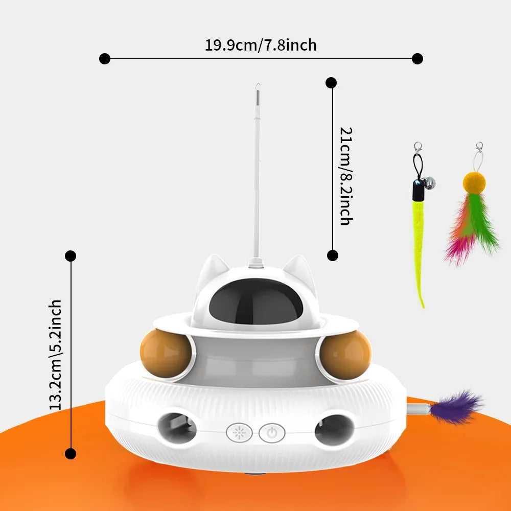 Moebypet 4-in-1 Interactive Cat Toy – Rechargeable Feather, Laser, Trackball & Teaser Wand