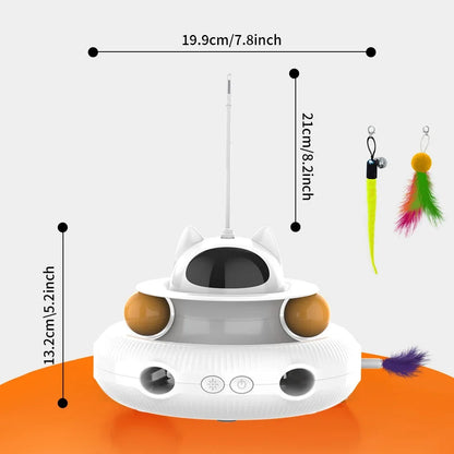 Moebypet 4-in-1 Interactive Cat Toy – Rechargeable Feather, Laser, Trackball & Teaser Wand