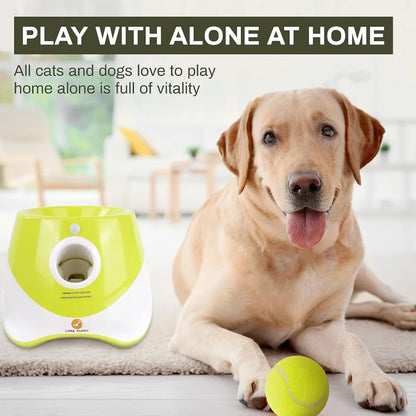 Automatic Dog Ball Launcher – Interactive Toy with 3 Ranges & 6 Mini Tennis Balls (Green)