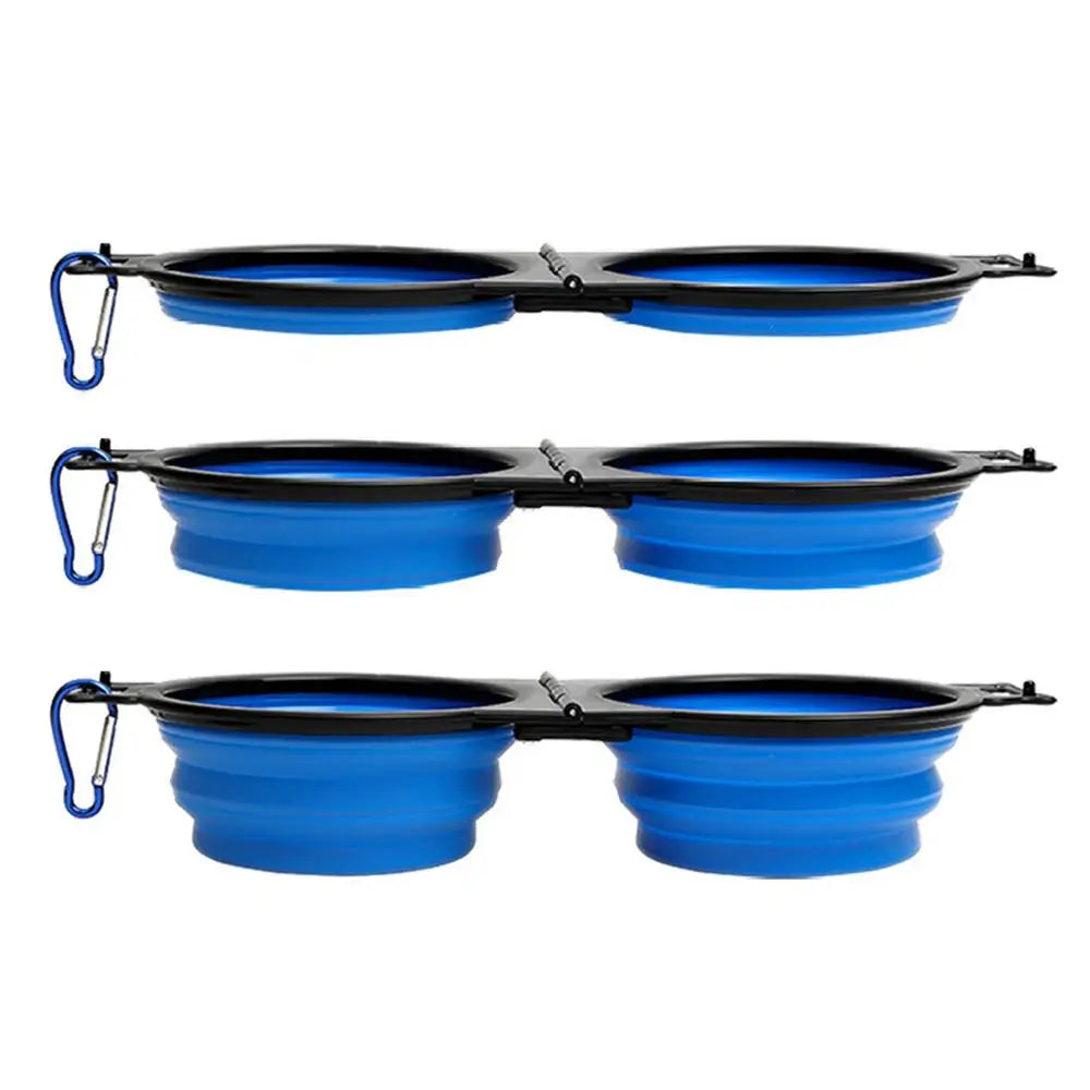 Foldable Double Dog Bowl – Travel Pet Feeder for Dogs & Cats | Slow Feeder, Water Bowl with Lock Clips for Walking, Hiking & Camping