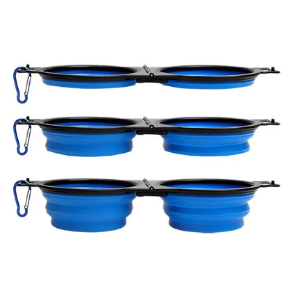 Foldable Double Dog Bowl – Travel Pet Feeder for Dogs & Cats | Slow Feeder, Water Bowl with Lock Clips for Walking, Hiking & Camping