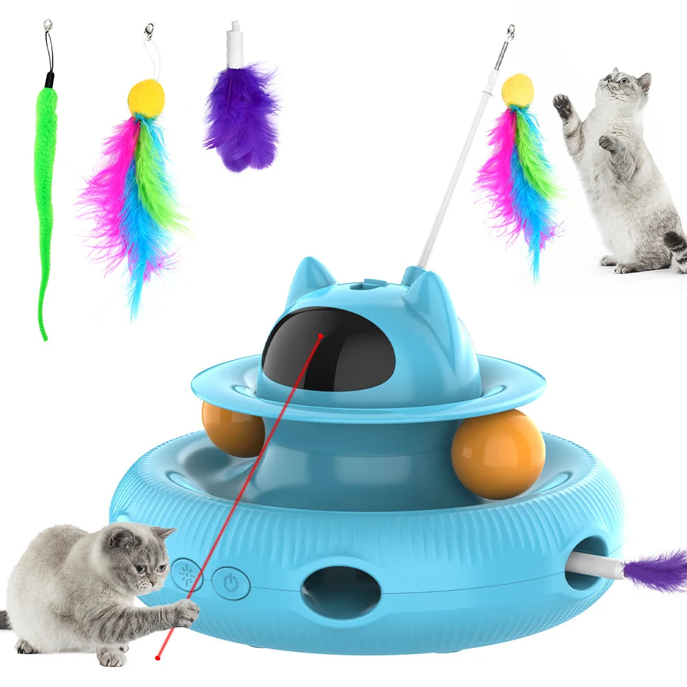 Moebypet 4-in-1 Interactive Cat Toy – Rechargeable Feather, Laser, Trackball & Teaser Wand