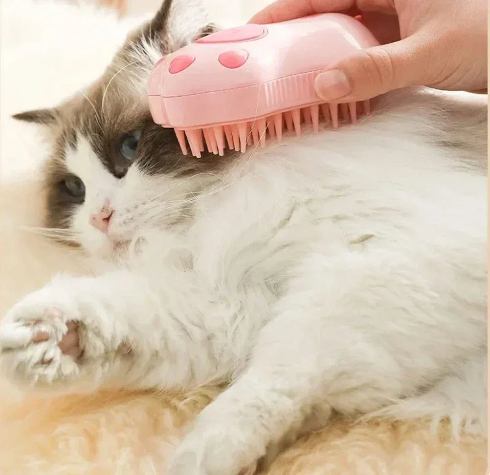 3-in-1 Electric Steam Pet Brush – Groom, Massage & De-Shed in One Easy Step!