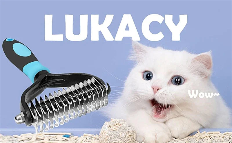Professional 2-Sided Pet Deshedding Brush – Dog & Cat Dematting Comb | Undercoat Grooming Rake