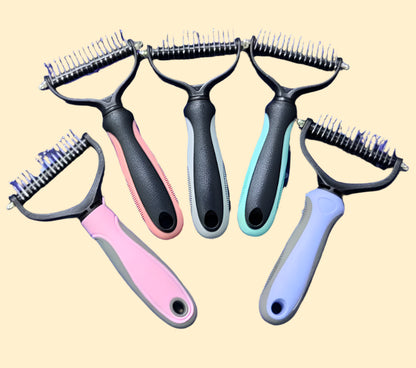 Professional 2-Sided Pet Deshedding Brush – Dog & Cat Dematting Comb | Undercoat Grooming Rake