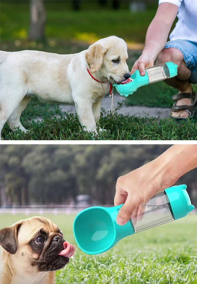 3 in 1 Portable Dog Water Bottle – Feeder, Drinker, and Poop Bag Dispenser for Outdoor Pet Travel