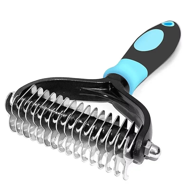Professional 2-Sided Pet Deshedding Brush – Dog & Cat Dematting Comb | Undercoat Grooming Rake