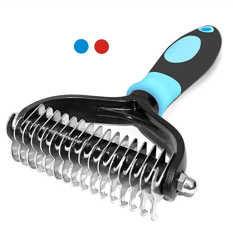 Professional 2-Sided Pet Deshedding Brush – Dog & Cat Dematting Comb | Undercoat Grooming Rake