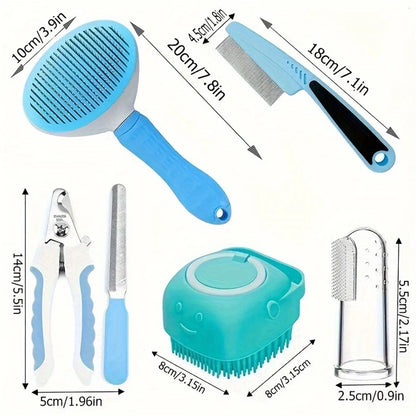 7 Pack Pet Grooming Kit – Dog Comb, Flea Comb, Shampoo Brush, Nail Clippers & Toothbrush Set
