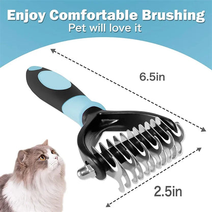 Professional 2-Sided Pet Deshedding Brush – Dog & Cat Dematting Comb | Undercoat Grooming Rake