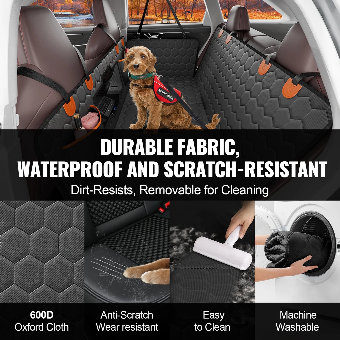 SucceBuy Back Seat Extender for Dogs – Heavy-Duty Dog Car Seat Cover Bed with Mesh Window, Waterproof Hammock, 350lbs Support, Storage Pocket – Travel Mat for All Dog Breeds