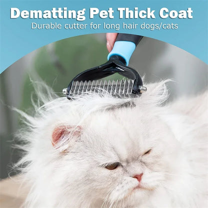 Professional 2-Sided Pet Deshedding Brush – Dog & Cat Dematting Comb | Undercoat Grooming Rake