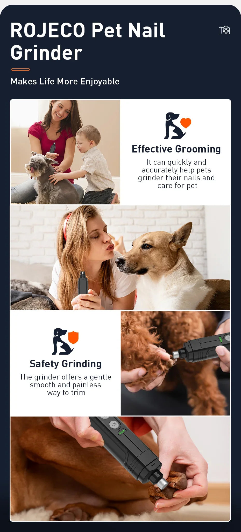 P3 Electric Pet Nail Grinder – Rechargeable Nail Clipper with 2 LED Lights for Dogs & Cats