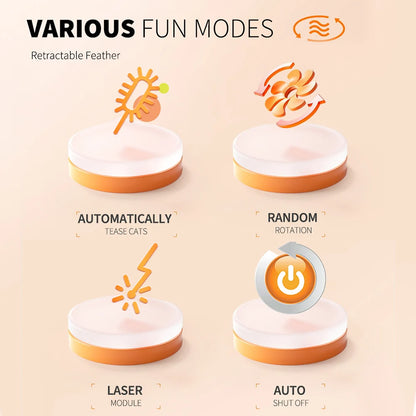 Moebypet 4-in-1 Interactive Cat Toy – Rechargeable Feather, Laser, Trackball & Teaser Wand