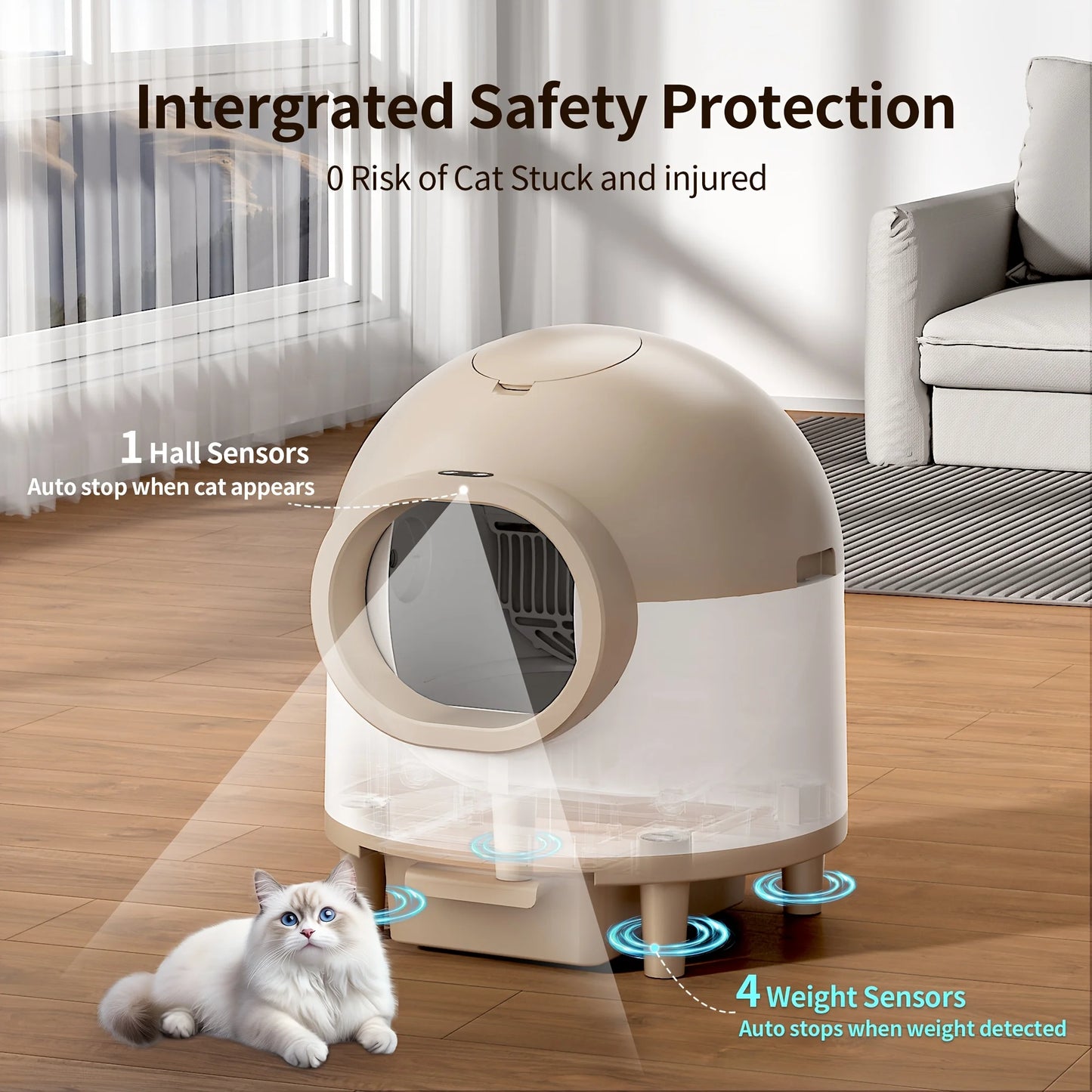 REDSASA 80L Smart Automatic Self-Cleaning Cat Litter Box – WiFi APP Control, UV Sterilization, Air Purification, Safety Sensors, for Multiple Cats up to 30 lbs