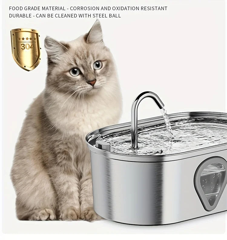3.5L Large Capacity Stainless Steel Pet Water Fountain – Automatic Cat Water Dispenser with LED Light