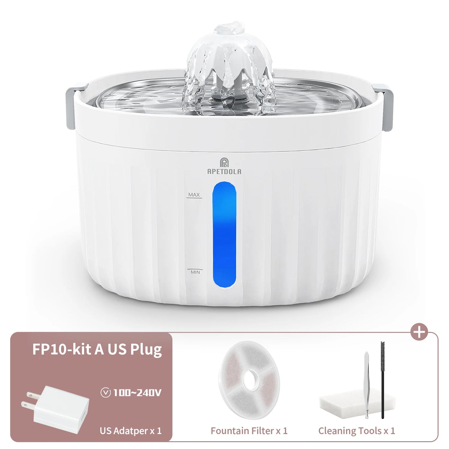 APETDOLA Automatic Cat Water Fountain – 2.1L Smart Pet Water Dispenser with Stainless Steel Tray, 6-Level Filtration, Ultra Quiet for Cats and Dogs