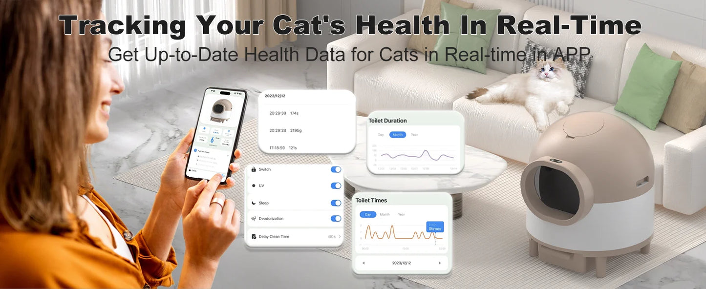 REDSASA 80L Smart Automatic Self-Cleaning Cat Litter Box – WiFi APP Control, UV Sterilization, Air Purification, Safety Sensors, for Multiple Cats up to 30 lbs