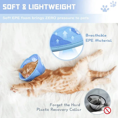 Adjustable Cat Cone Collar – Soft, Breathable, Anti-Bite Protective Recovery Neck Ring for Cats & Small Dogs