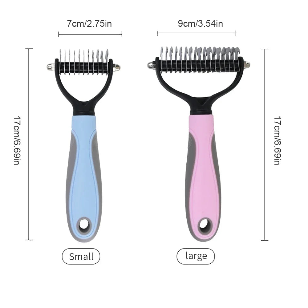Professional 2-Sided Pet Deshedding Brush – Dog & Cat Dematting Comb | Undercoat Grooming Rake