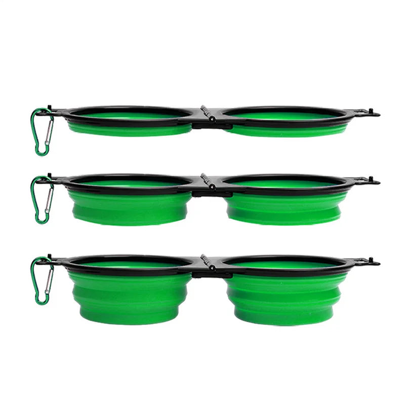 Foldable Double Dog Bowl – Travel Pet Feeder for Dogs & Cats | Slow Feeder, Water Bowl with Lock Clips for Walking, Hiking & Camping