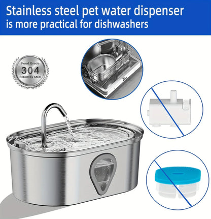 3.5L Large Capacity Stainless Steel Pet Water Fountain – Automatic Cat Water Dispenser with LED Light