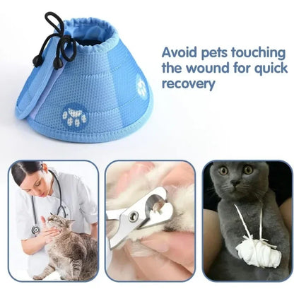 Adjustable Cat Cone Collar – Soft, Breathable, Anti-Bite Protective Recovery Neck Ring for Cats & Small Dogs