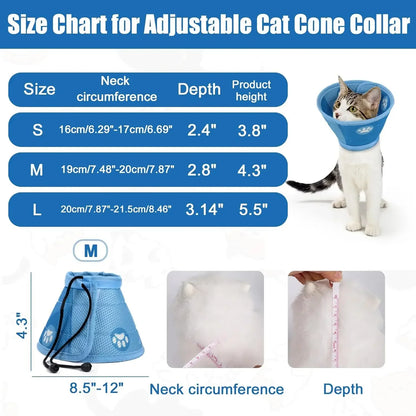 Adjustable Cat Cone Collar – Soft, Breathable, Anti-Bite Protective Recovery Neck Ring for Cats & Small Dogs