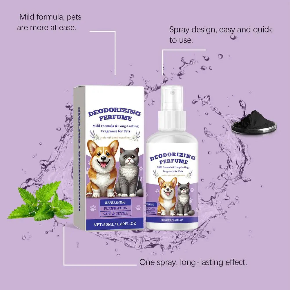 Pet Odor Eliminator Spray – Dog & Cat Deodorizer for Urine, Sofas, Carpets, Curtains, and Car – Long-Lasting Fresh Scent, Portable 50ml Pet Deodorant Spray