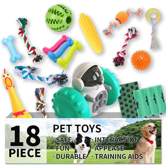 18-Piece Dog Toy Pack – Chew, Squeak, Food Dispensers & Interactive Toys