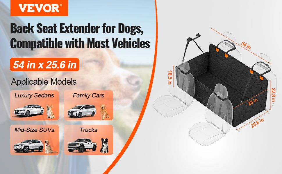 SucceBuy Back Seat Extender for Dogs – Heavy-Duty Dog Car Seat Cover Bed with Mesh Window, Waterproof Hammock, 350lbs Support, Storage Pocket – Travel Mat for All Dog Breeds