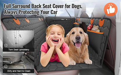 SucceBuy Back Seat Extender for Dogs – Heavy-Duty Dog Car Seat Cover Bed with Mesh Window, Waterproof Hammock, 350lbs Support, Storage Pocket – Travel Mat for All Dog Breeds