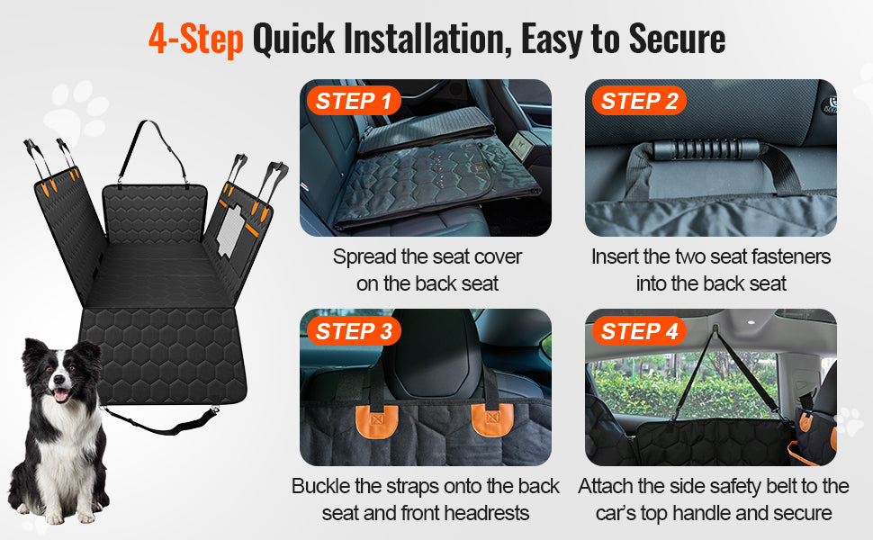 SucceBuy Back Seat Extender for Dogs – Heavy-Duty Dog Car Seat Cover Bed with Mesh Window, Waterproof Hammock, 350lbs Support, Storage Pocket – Travel Mat for All Dog Breeds
